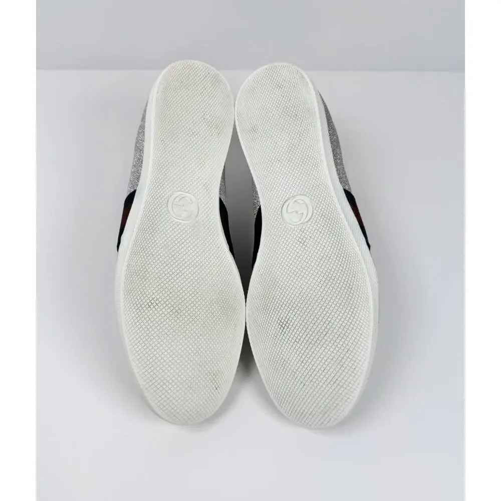 Size 8.5US - Gucci Bambi Web Silver Glitter Stud Sneakers